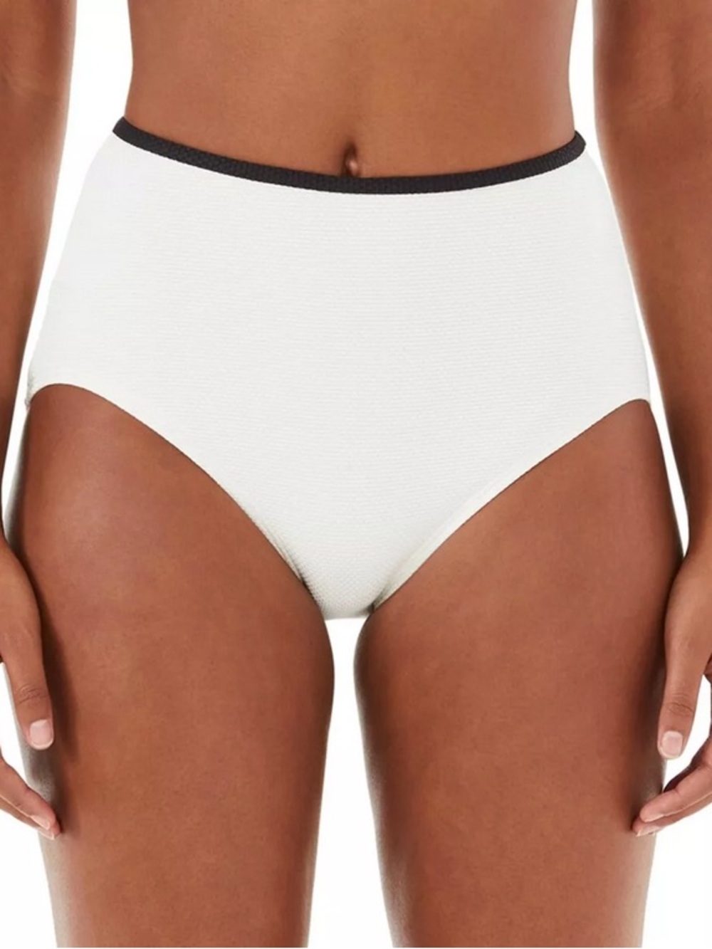 kate spade Cream High-Waist Bikini Bottom with Black Trim